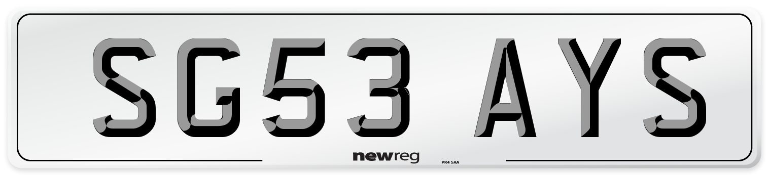 SG53 AYS Number Plate from New Reg